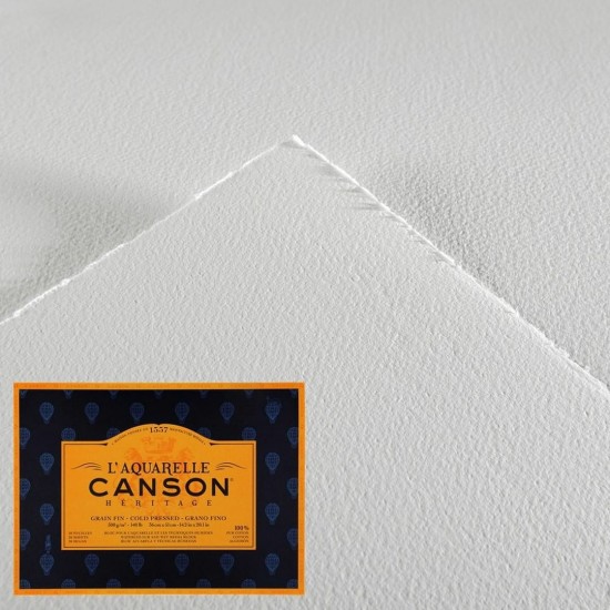 CANSON 18*26 ® HÉRITAGE AQUARELLE 300 GSM COLD PRESSED BLOCKS GLUED 4 SIDES 20 SHEETS 100% COTTON
